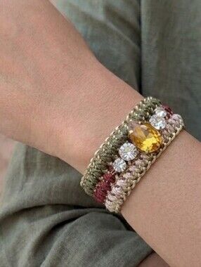 Boho Glam Crystal & Woven Statement Bracelet NWT